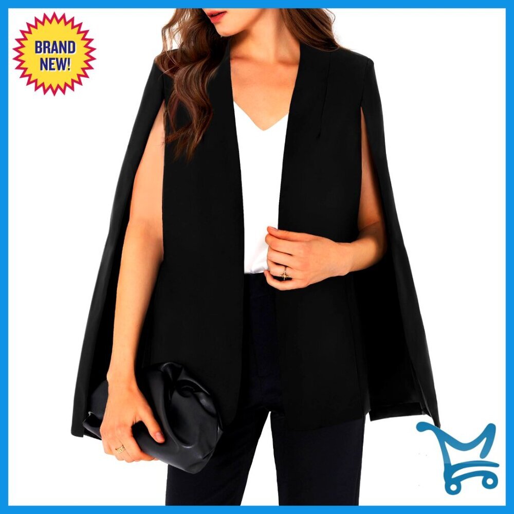 Split Sleeve Cape Blazer Open Front Workwear Jacket Polyester Spandex